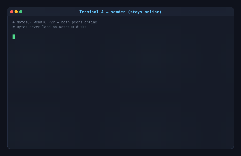 NotesQR-CLI-Demo: WebRTC-Send, URL, Empfang bei beiden online